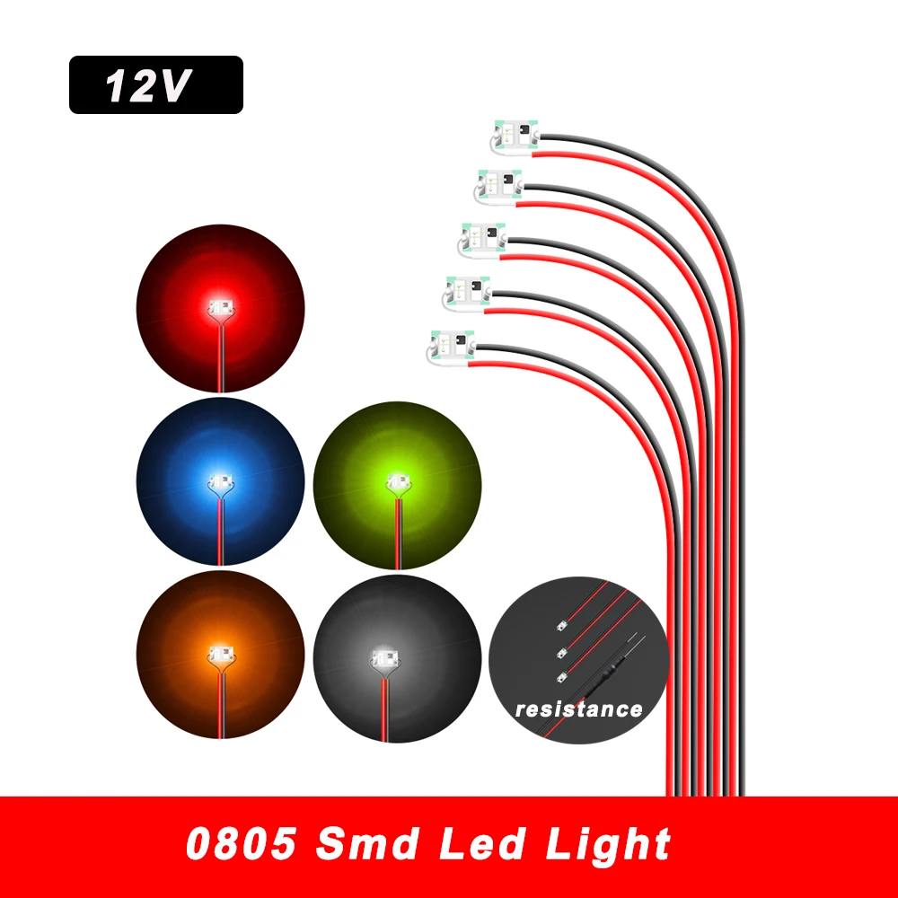 

5PCS Wired Led Smd 12V 0805 Led Lamp Flashing Models Train Pre-Soldered Micro Litz with Resistance for Train Railway Landscape