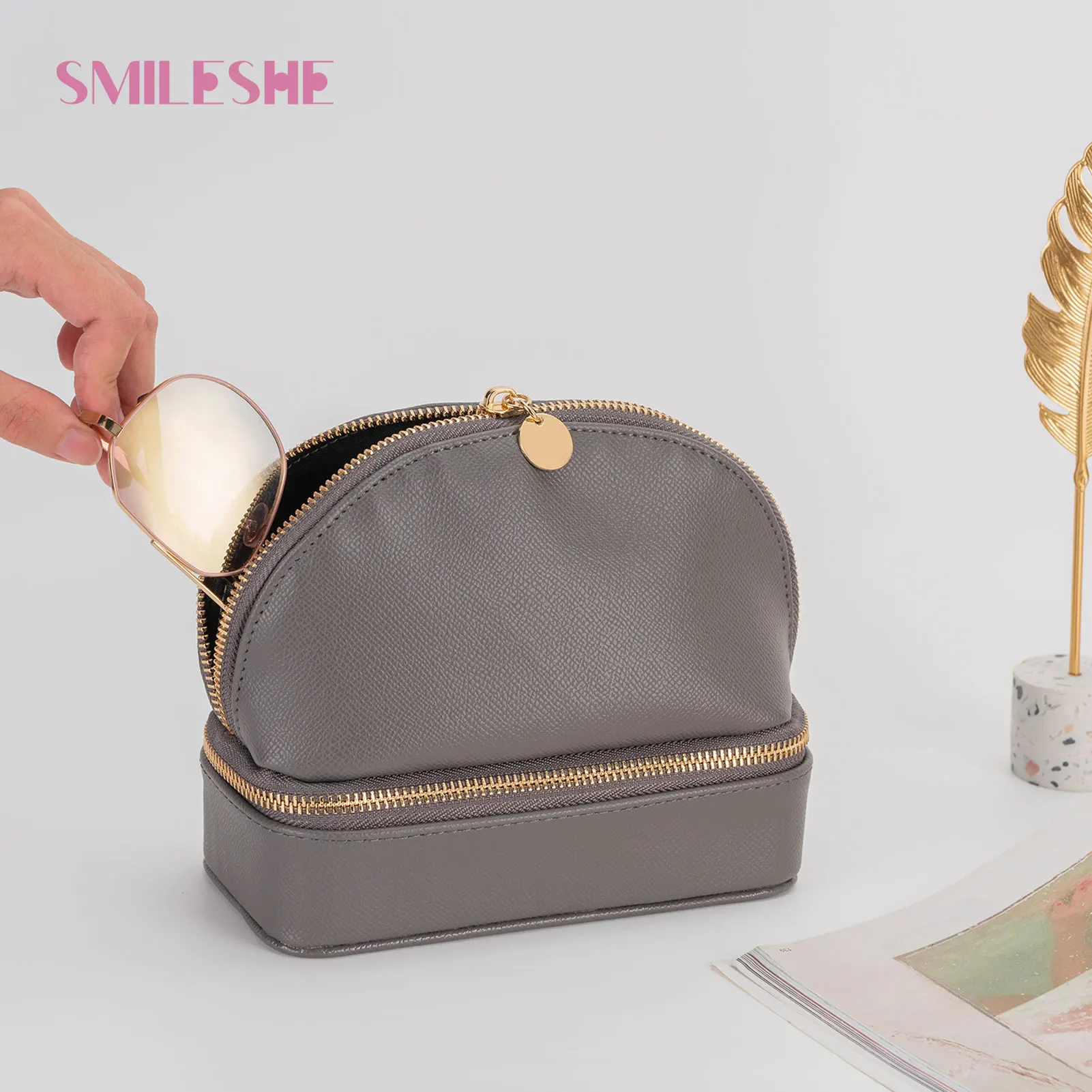 

Smileshe дорожный органайзер для бижутерии косметичка для женщин, коробка для хранения косметики, искусственное ожерелье, кольца, держатель, сумка 2022