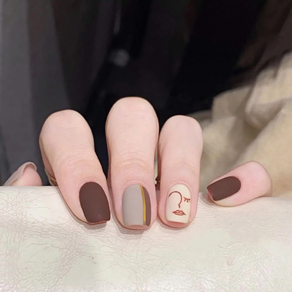 

Creative Brown Press-on Nails Durable Never Splitting Fake Nails for Women and Girls Nail Decor