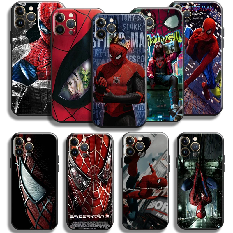 

Marvel Avengers SpiderMan For Apple iPhone 13 12 11 Pro 13 12 Mini X XR XS Max SE 5s 6 7 8 Plus Phone Case Liquid Silicone funda