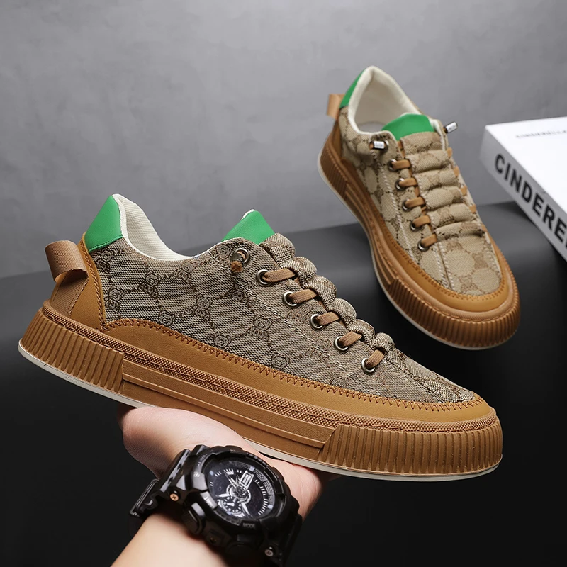 

Sneakers Leather Canvas Vulcanized Shoes Tênis Mujer Black Khaki Green Zapatillas De Deporte Brand Mens Casual Borards Shoes