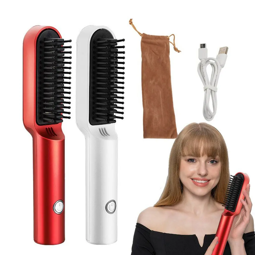 

Cordless Hair Straightener Brush Heating Hair Hot Comb Brush Anti-Scald Iron Straightening Brush Styler Tool USB Charging