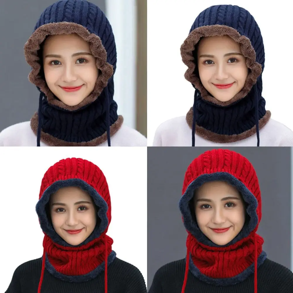 

Женская плотная зимняя теплая шапка с капюшоном и защитой ушей для занятий спортом на открытом воздухе, вязаные шапки-бини