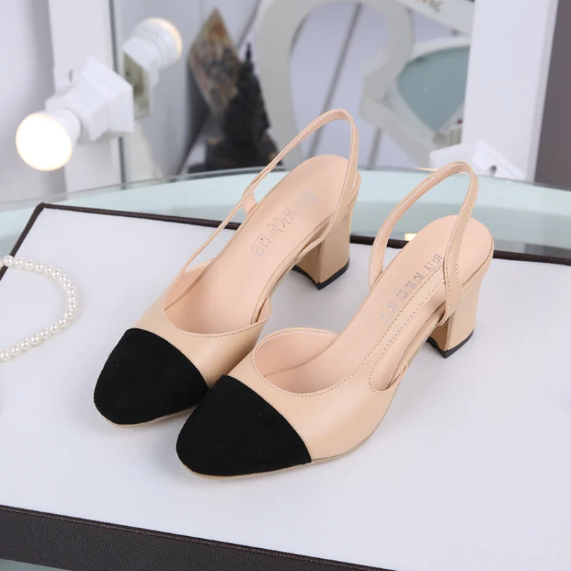

Summer Women Shoes New Roman Mid Heel Color Matching Fashion Single Comfortable Party Work Sandals Casual Dress