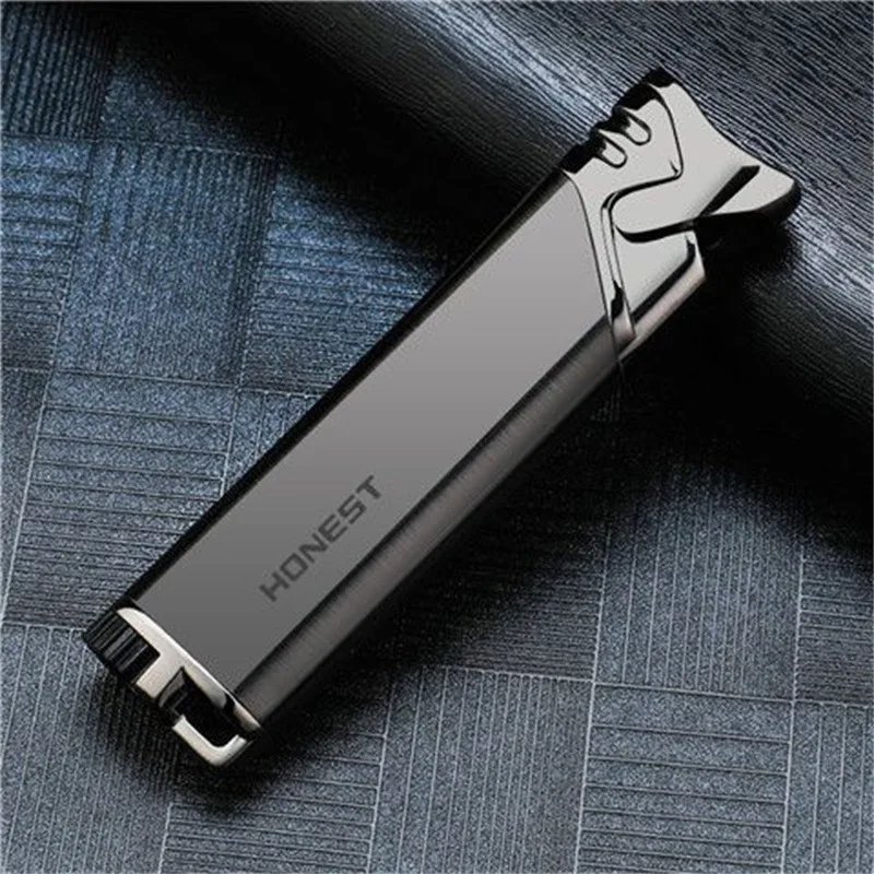 

Honest Metal Ultra-thin Slender Strip Straight Windproof Butane Lighter Gas Inflatable Blue Jet Flame Fashion Gift Cigar Smoking