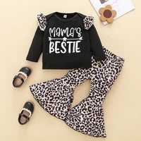 baby girls outfit set girls spring and autumn new childrens suit letter long sleeve leopard horn pants two piece set