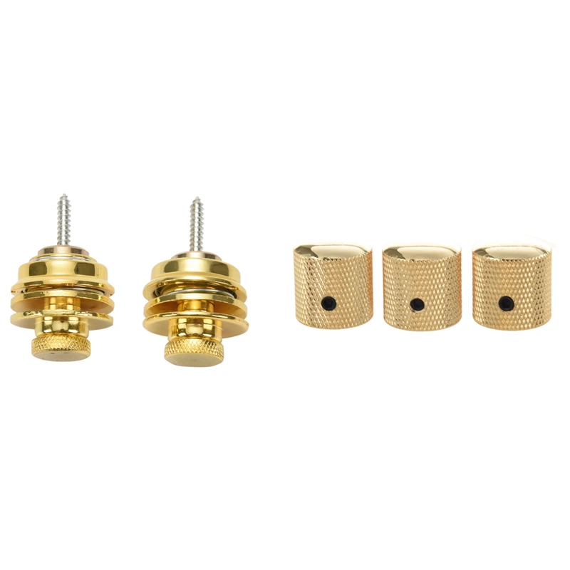 

3PCS Gilded Metal Dome Knobs Knurled Barrel With 2Pcs Non-Slip Guitar Strap Lock Guitar Belts Buckle Button Thread