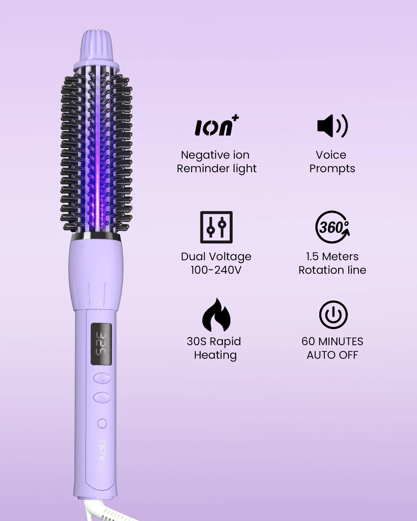 Фото Кисть горячего воздуха Novus Ionic, керамический ствол 1 дюйм с 11 температурами и 360 градусов °   Шнур, нагрев 30s для волнистых и гладких волос без вьющихся волос №3