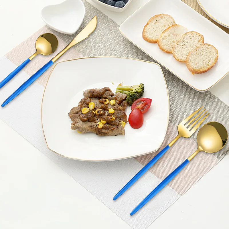 

Gold Mirror Cutlery Set Stainless Steel Dinnerware Set Knife Fork Spoon Silverware Tableware Set Kitchen Dinner Flatware