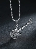 men guitar charm necklace stainless steel flame guitar necklace personalized musical instrument pendant necklace for women