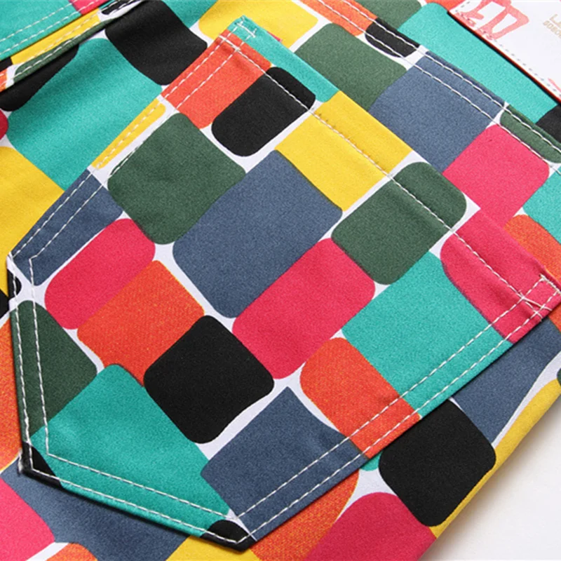 Новые джинсы с цифровым принтом цветные клетчатые модные брюки эластичные