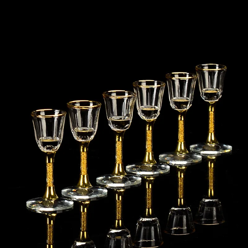 

5-65ml Luxury Golden Small Wine Glasses Creative Gold Foil Shot Glass Lead-Free Crystal Glass Goblet Vodka Spirits Wine Set Gift
