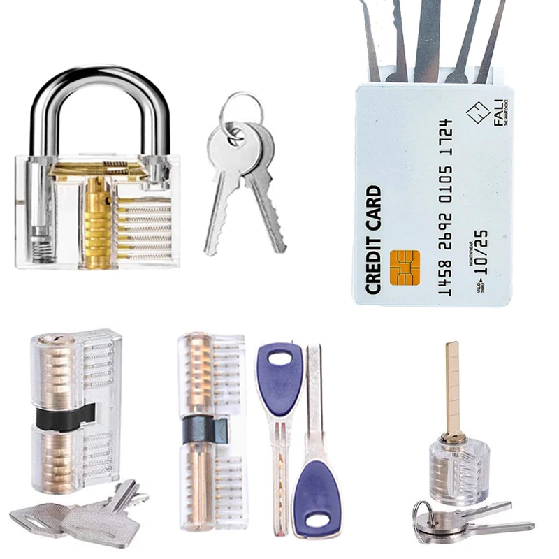 

unlocking kit tools with transparent training padlocks and key extraction tools