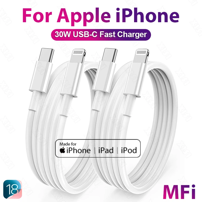 Зарядный кабель MFi PD 30 Вт с функцией быстрой зарядки Lightning для iPhone 14 13 12 11 Pro Max Тип C