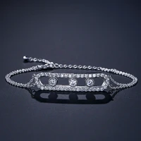 fashion luxury white cz stone crystal chain link bracelet adjustable bracelets for woman delicate elegant wedding jewelry gift