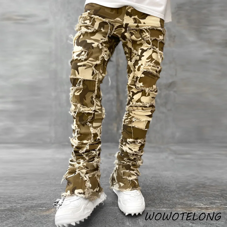 

Джинсы мужские эластичные мешковатые со средней посадкой, уличная одежда, однотонные длинные брюки в стиле пэчворк, лето