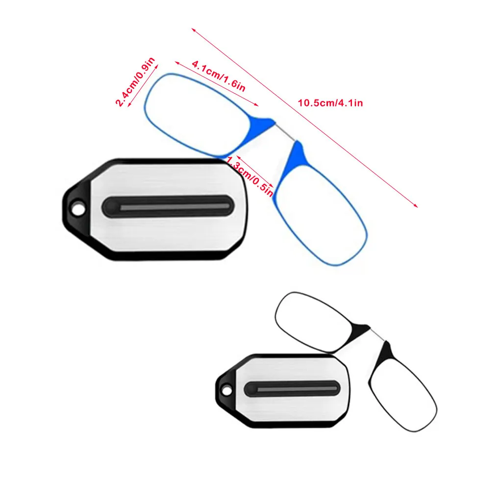 Mini Foldable Clip Nose Newspaper Reading Glasses Elderly Keychain Pocket Presbyopic Glasses Black Cloth Accessories