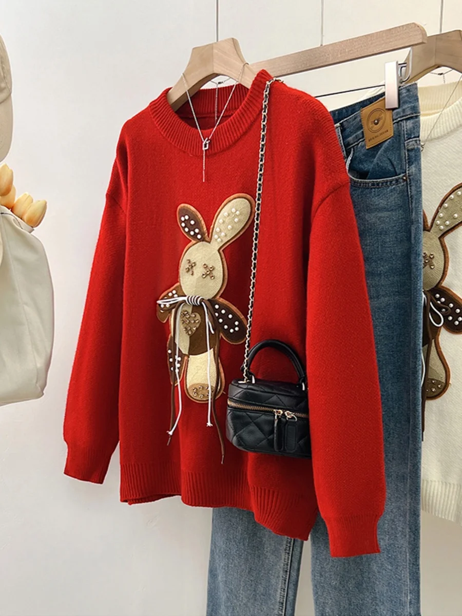 Свитер женский новинка 2023 осенне-зимний с бусинами в стиле вестерн уменьшение