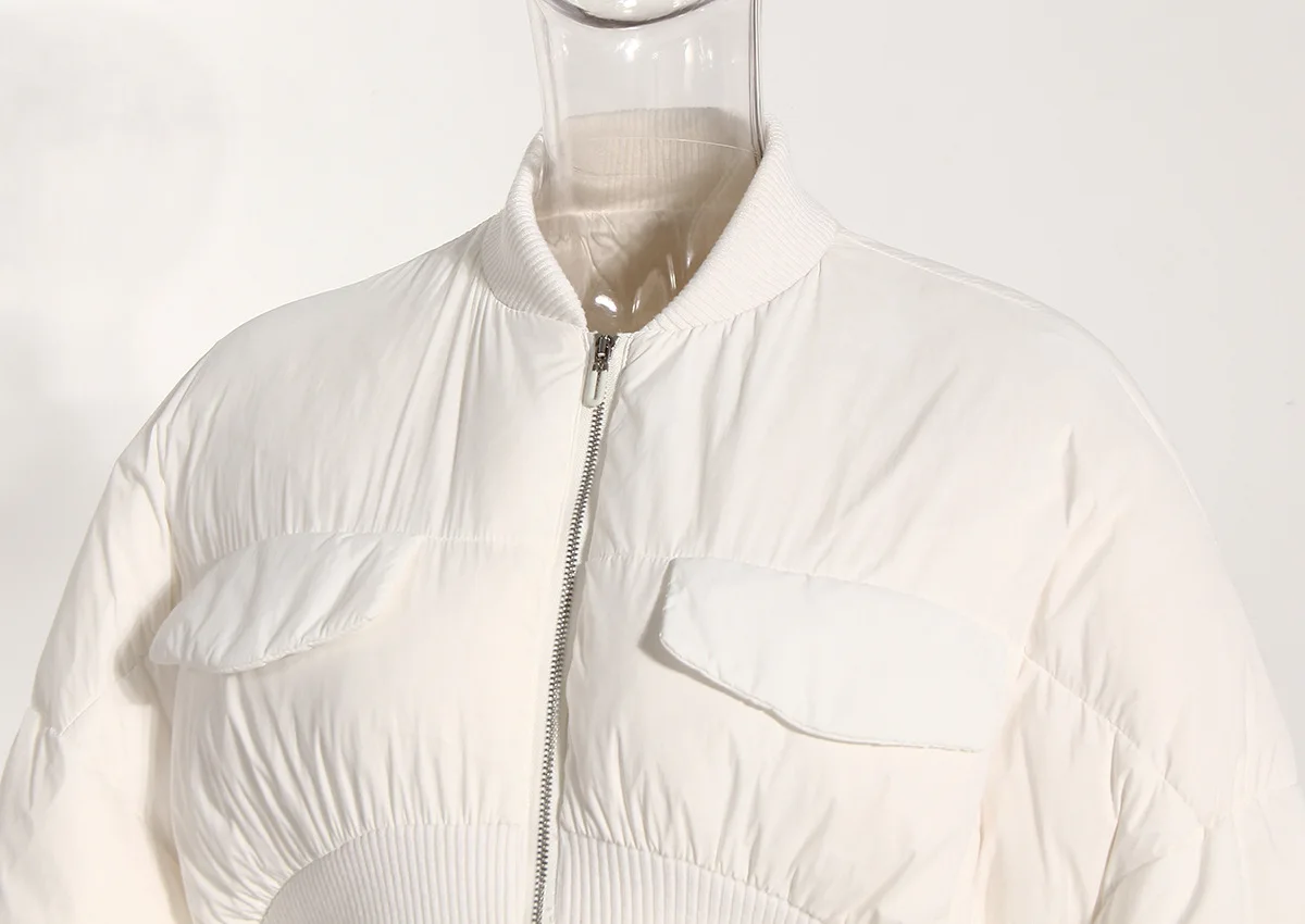 Women's 2022 Autumn winter Pure Color Simple Stand-up Collar Waist Ribbed Patchwork Cotton Clothing Winter Coat for Women