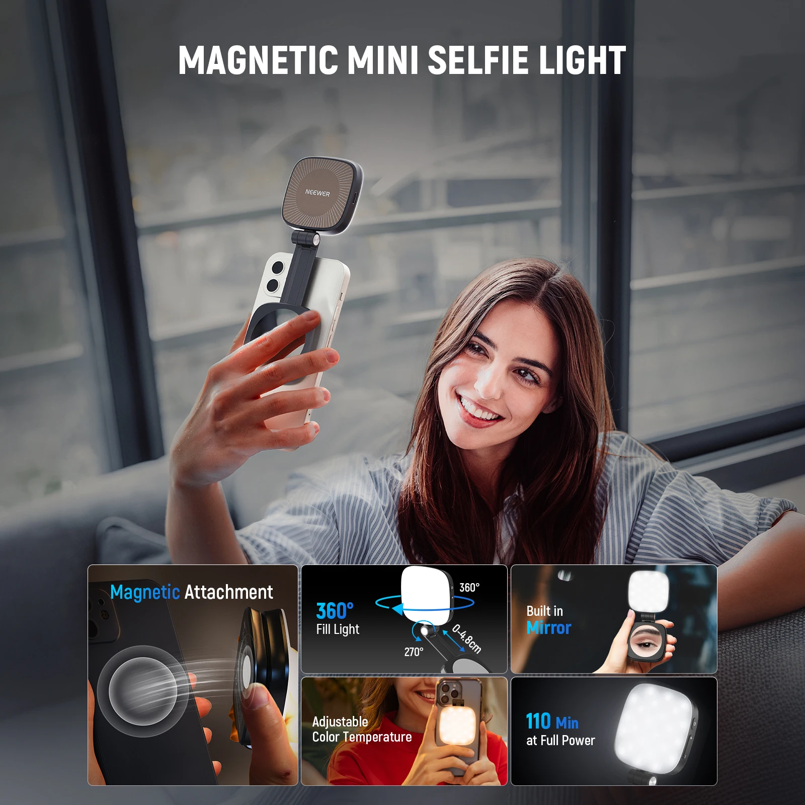 Магнитный светильник для селфи NEEWER MagSafe iPhone CRI95 700lx складной