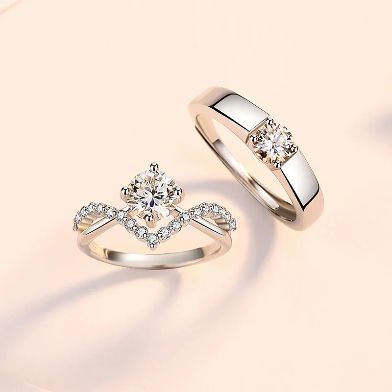 

Romantic Couple Rings Moissanite Diamonds Lovers Jewelry Adjustable Open Ring Accessories Valentine's Day Anniversary Gift