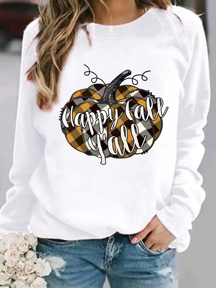 

Halloween Print Woman Pullovers Fall Autumn Female Thanksgiving Plaid Pumpkin Spring Women Casual Hoodies Graphic Sweatshirts