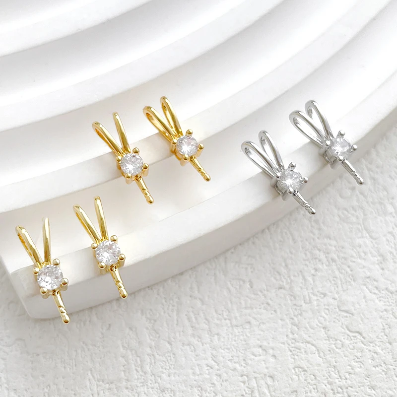 

4 Pieces Brass Plated Genuine Gold with Zircon Insertable Pearl Rabbit Pendant DIY Handmade Jewelry Charm Accessories Materials