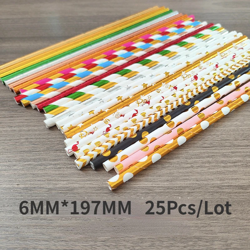 

25pcs Colorful Mixed Paper Straws Party Supply Birthday Wedding Decorations Juice Drinking Straws Degradable Food Grade Straw