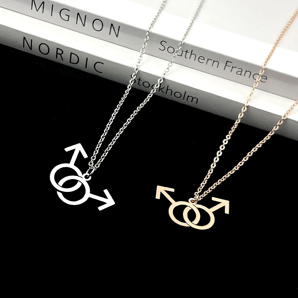 

Male Female Symbol Logo Stainless Steel Carving Pendant Necklace Unisex Simple Style Chain Choker Accessories