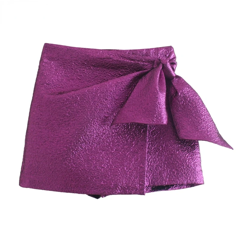 22SS New Traf Shorts Women's Bow Decoration Texture Purple Skirts Lady Zipper Fly Hot High Street Short Chic Pantalone Cortos