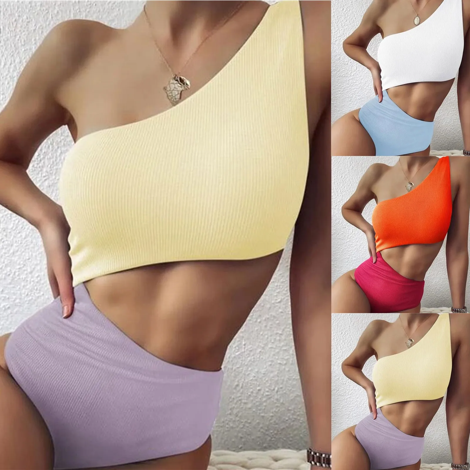 

купальник женский Women's Fashion Solid Color Sexy Hollow Open Back Bikini Swimsuit Split Swimsuit bikinis set 2023 women