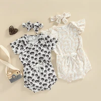 0 18m newborn baby girls 3pcs suit set coconut tree floral print v neck o neck romper shorts headband set for summer