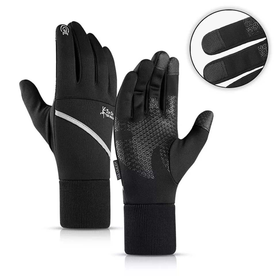 

Winter Cycling Gloves With Pockets Waterproof Windproof Three Finger Touch Screen Anti-slip Unisex Warmth Bicycle Gloves