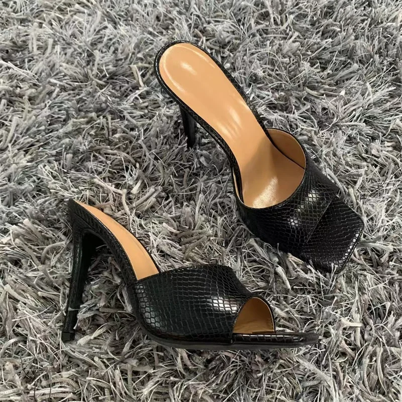 2023 New Summer Women Sandals Square Toe Ladies Heel Mules Sexy Thin High Heels Sandals Slippers Female Fashion Woman Shoes