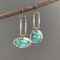 ethnic style turquoise two color earrings irregular retro earrings european and american fashion asymmetrical earrings for women