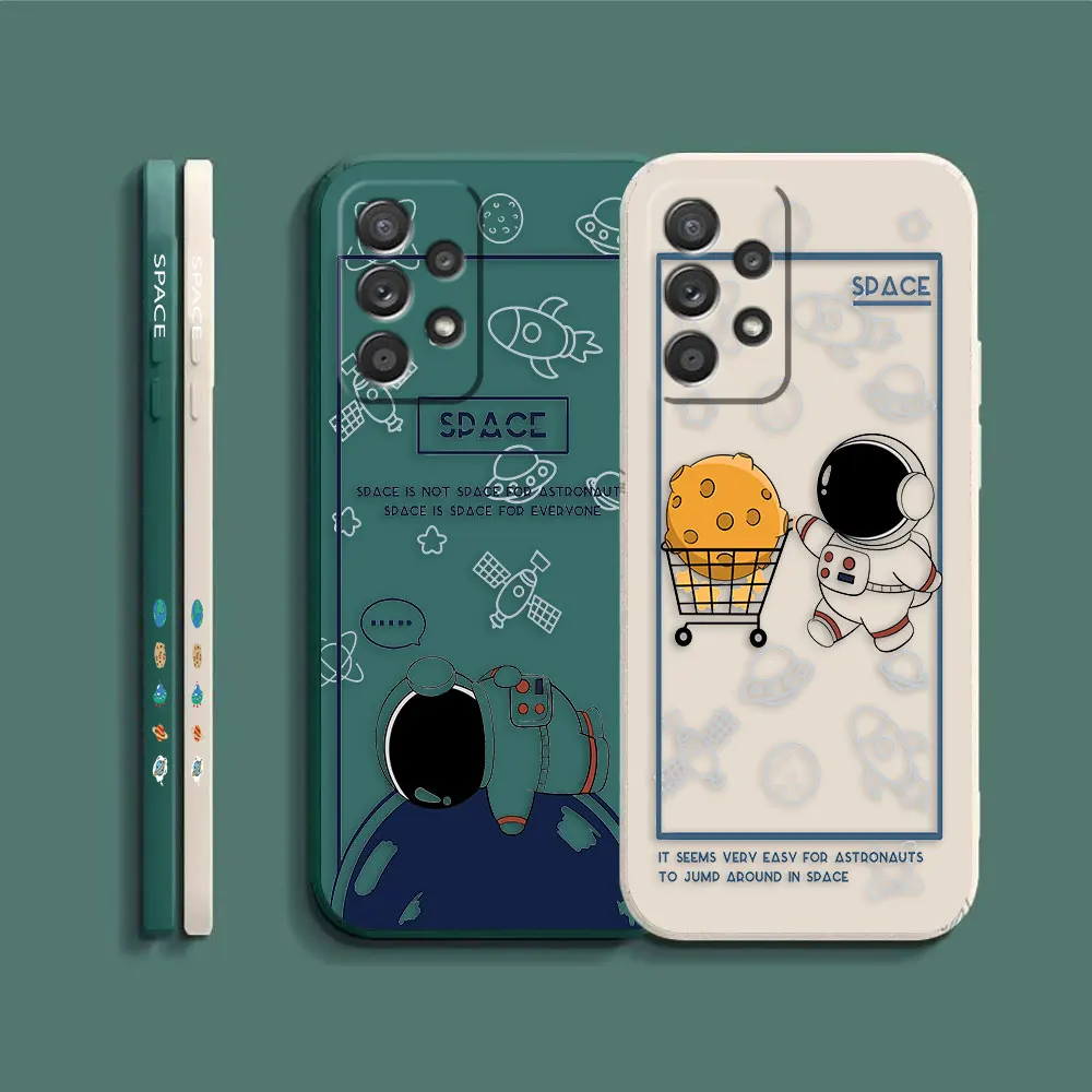 Case For Samsung Galaxy A91 A14 A73 A72 A71 A53 A52 A51 A42 A33 A32 A22 A715F A52S A22S 4G 5G Case Happy Cartoon Astronaut Space
