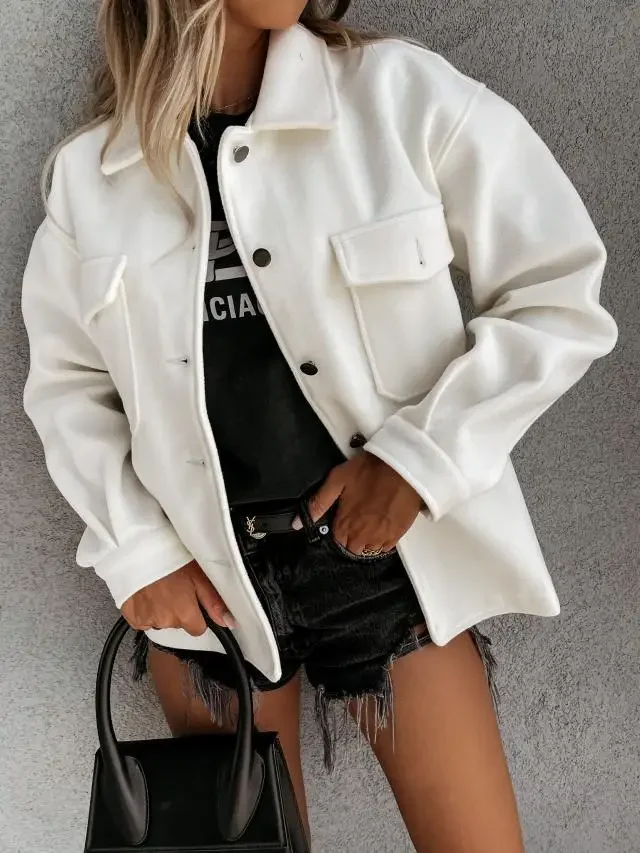 Amazon 2021 женская модная однобортная повседневная шерстяная куртка с лацканами на