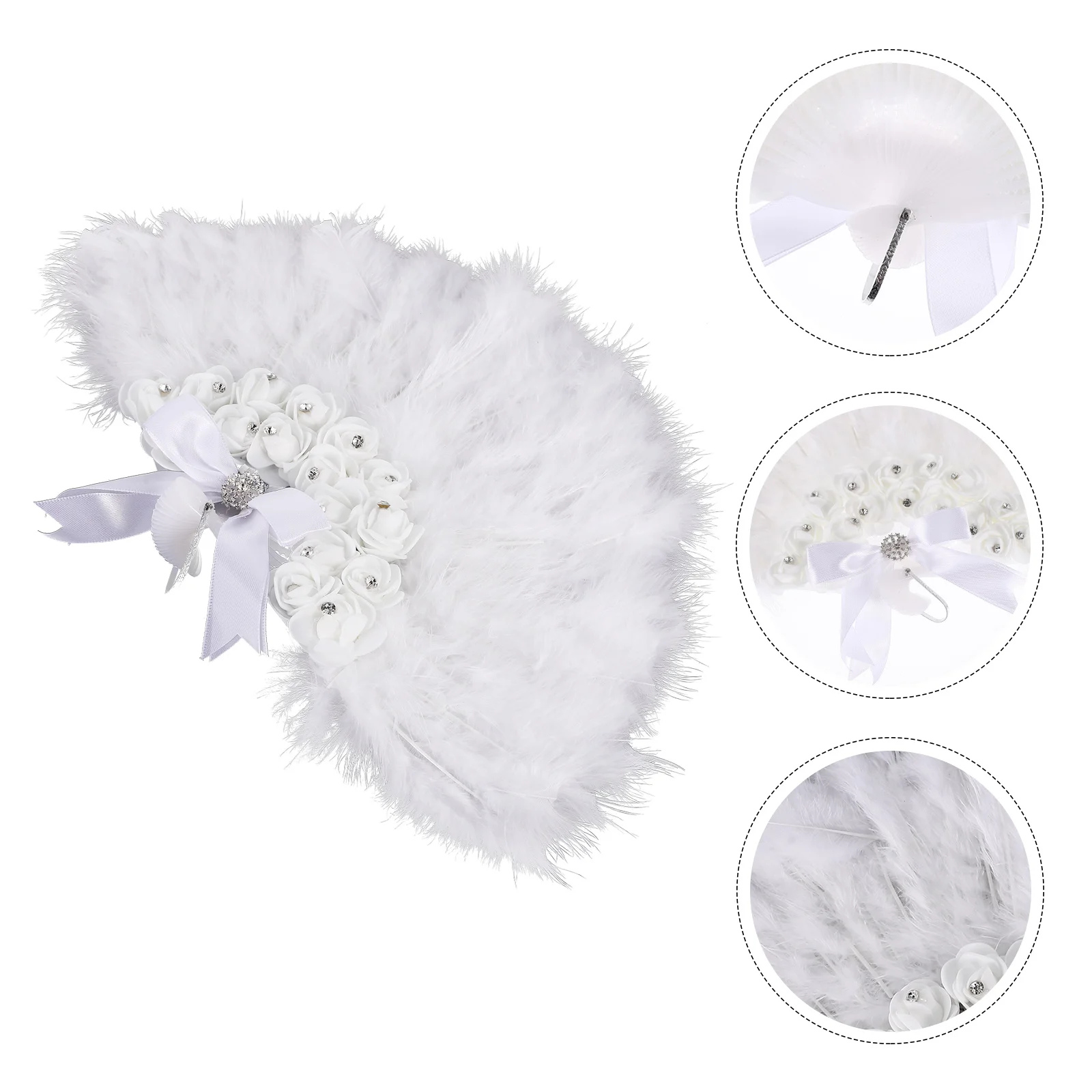 

Fan Hand Fans Foldinghandheld Vintage Flapper Wedding Bouquet Bridal Costume Chinese Japanese 1920S White Fabric Oriental