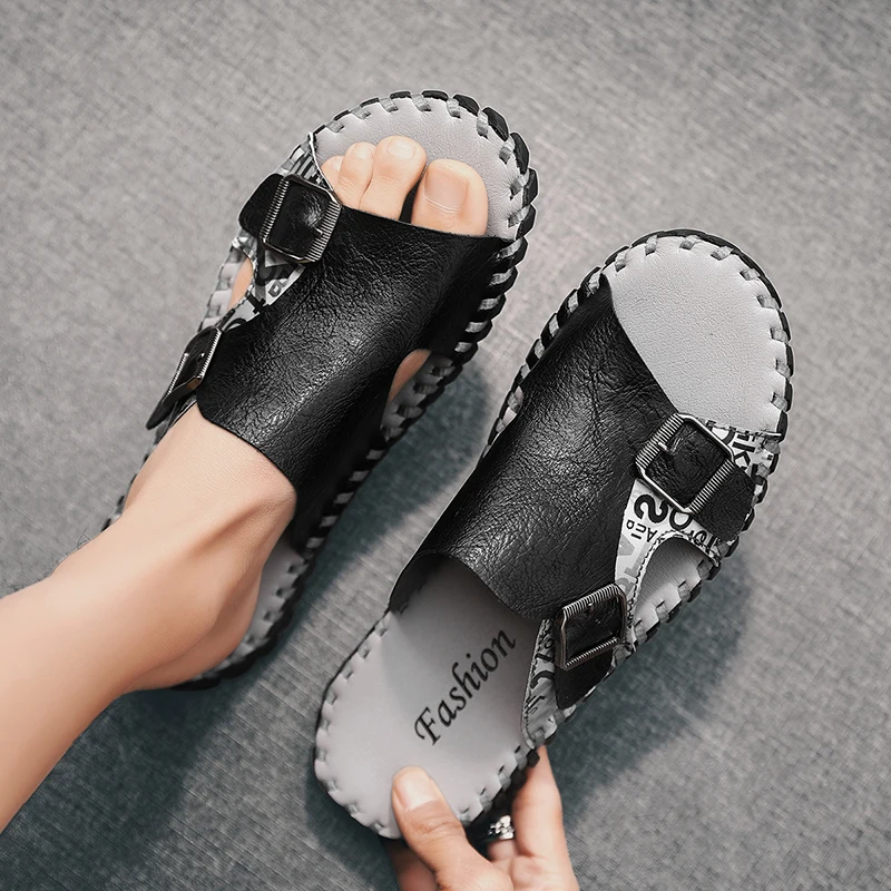 Сандалии мужские из натуральной кожи дышащие шлепанцы удобная повседневная