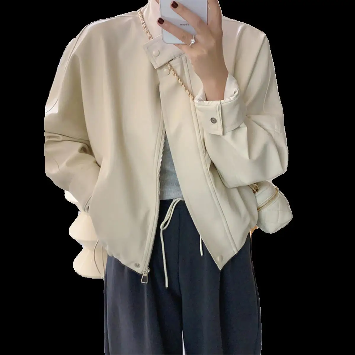 Muars Paris Fancy Hong Kong Sle Short Leather Coat Female Early Autumn Versatile Fashion Small Man Motorcycle Jacket