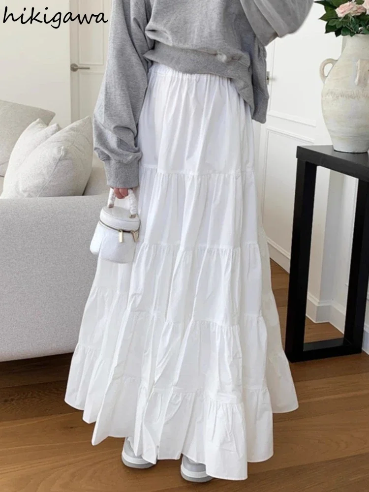 Винтажная длинная юбка для женщин 2024 модные женские юбки с завышенной талией