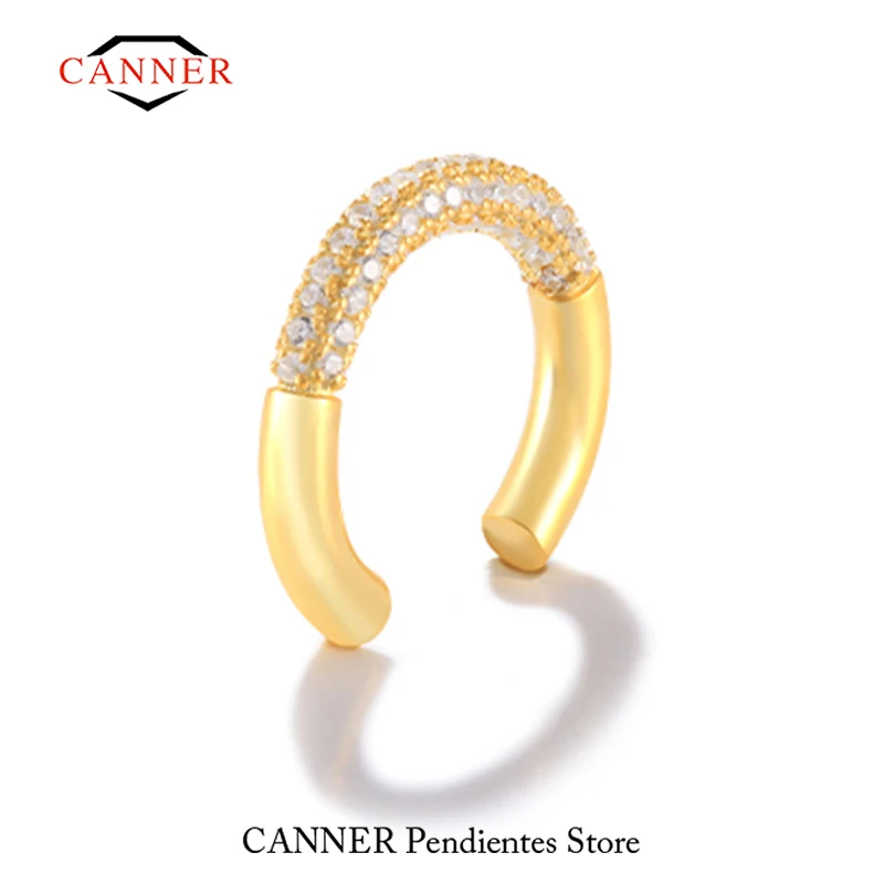

CANNER 925 Sterling Silver Cubic Zirconia Ear Cuff Clip Earrings for Women Gold Color Spain Fashion Jewelry Free Shipping Gifts