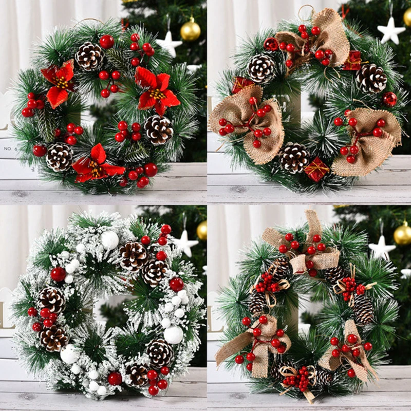 

32cm Christmas Garland Christmas Wreath Wall Stickers Xmas Window Glass Door Hanging Ornaments New Year 2023 Home Decor Pendant