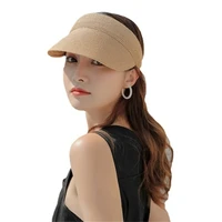 simple fashion summer ladies sun hats foldable outdoor holiday beach peaked visor cap hollow top straw hat for women