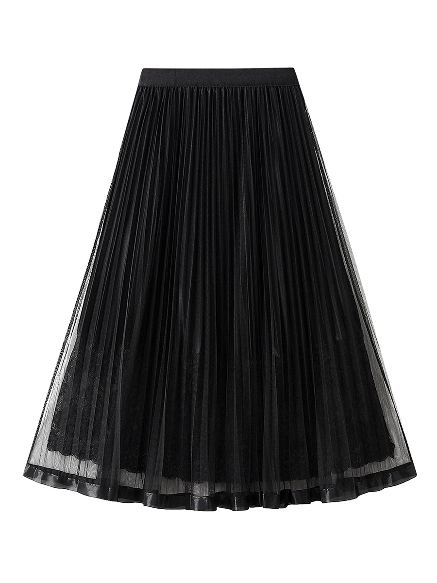 

Женская Тюлевая юбка-пачка с вышивкой, элегантная эластичная сетчатая юбка трапециевидной формы с высокой талией и цветочным рисунком