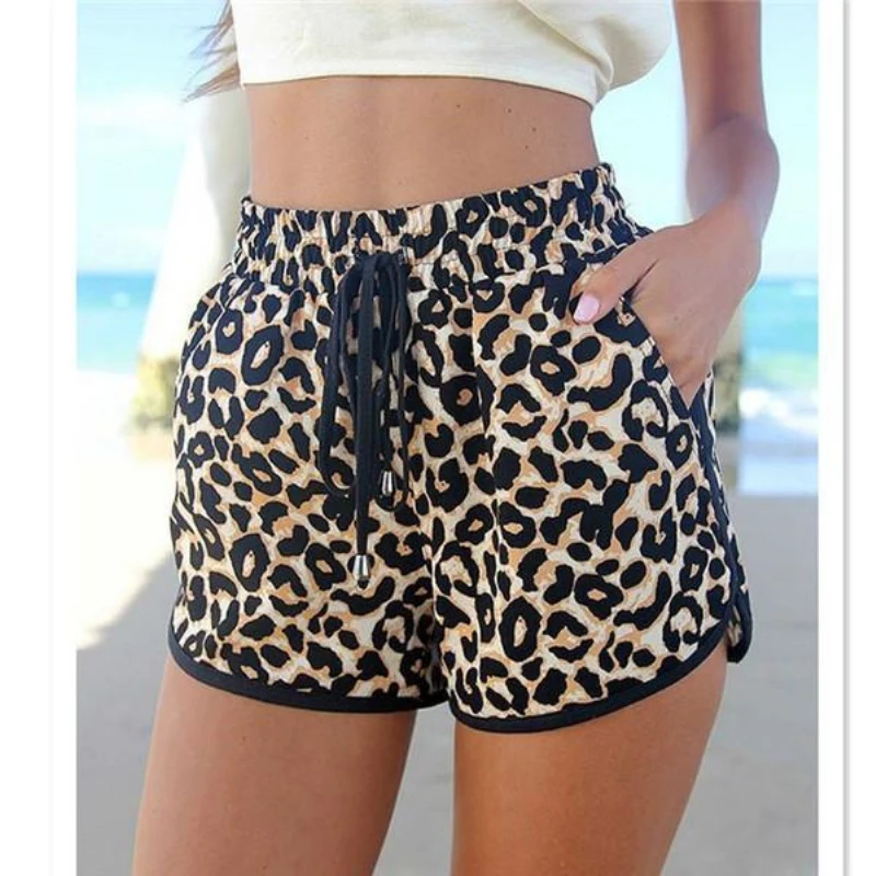 Шорты женские летние пляжные с леопардовым принтом, очаровательные повседневные пикантные леопардовые штаны