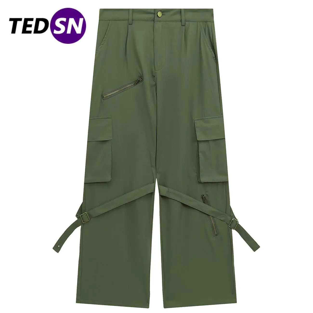 

TEDSN 2022 Summer New Zip Up Vintage Cargo Pants Streetwear Vintage High Street Cycle Pants Men Women Polyester Trousers Bottom