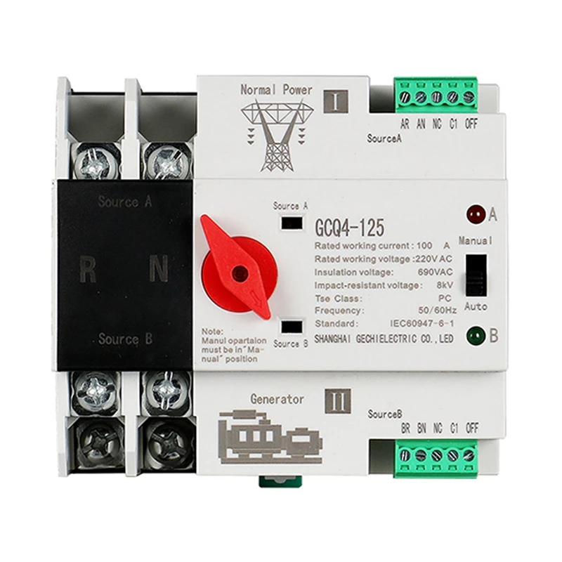 

Single Phase Din Rail ATS 220V PC Dual Power Automatic Transfer Switch 2P Household Power Transfer Switch 50/60Hz