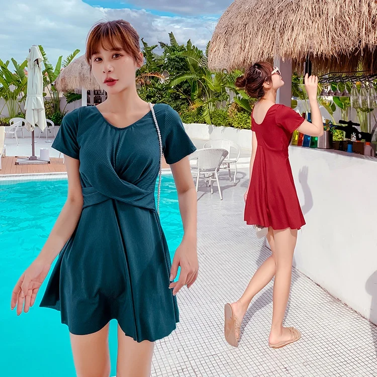 

Honeymoon Swimsuit Plus Size Women Cover Belly Skirt Style One-Piece Beachwear