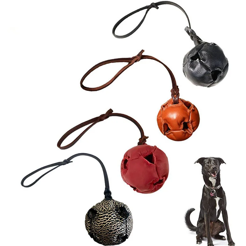 

Training supplies for small and medium-sized puppies with cowhide balls Bite ball pet toy vent leather ball cowhide bite stick